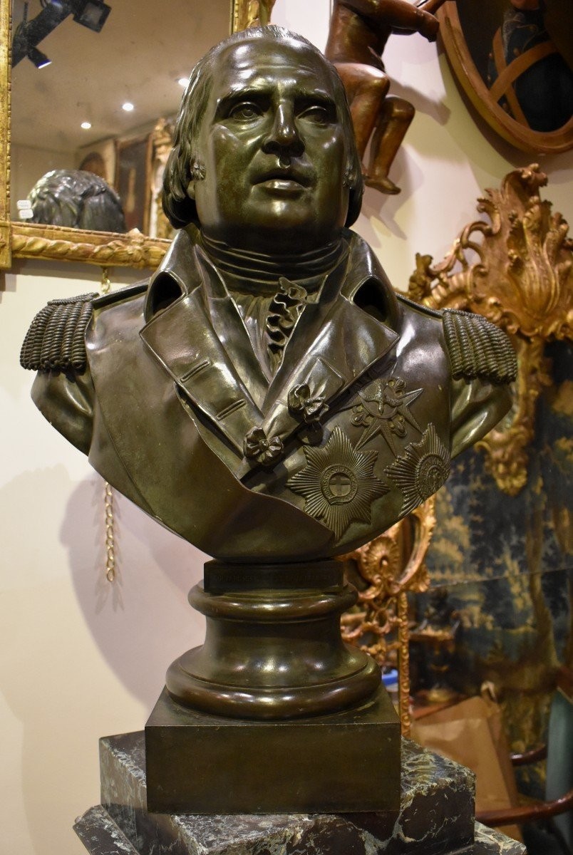 "louis XVIII King Of France And Navarre" In Patinated Bronze Dated 1816 Early 19th Century