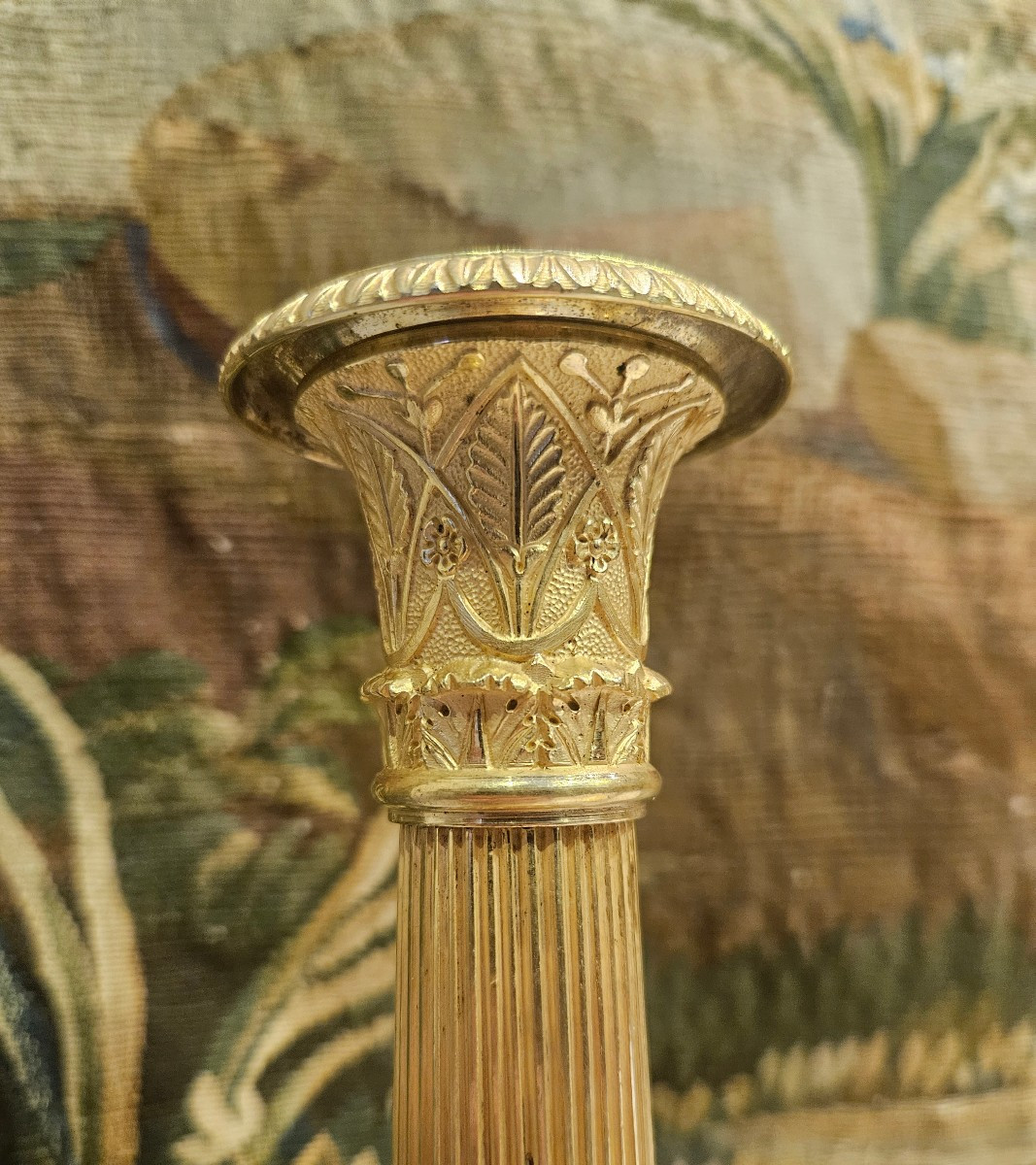 Paire De Flambeaux En Bronze Doré Epoque Charles X Début XIX ème -photo-2