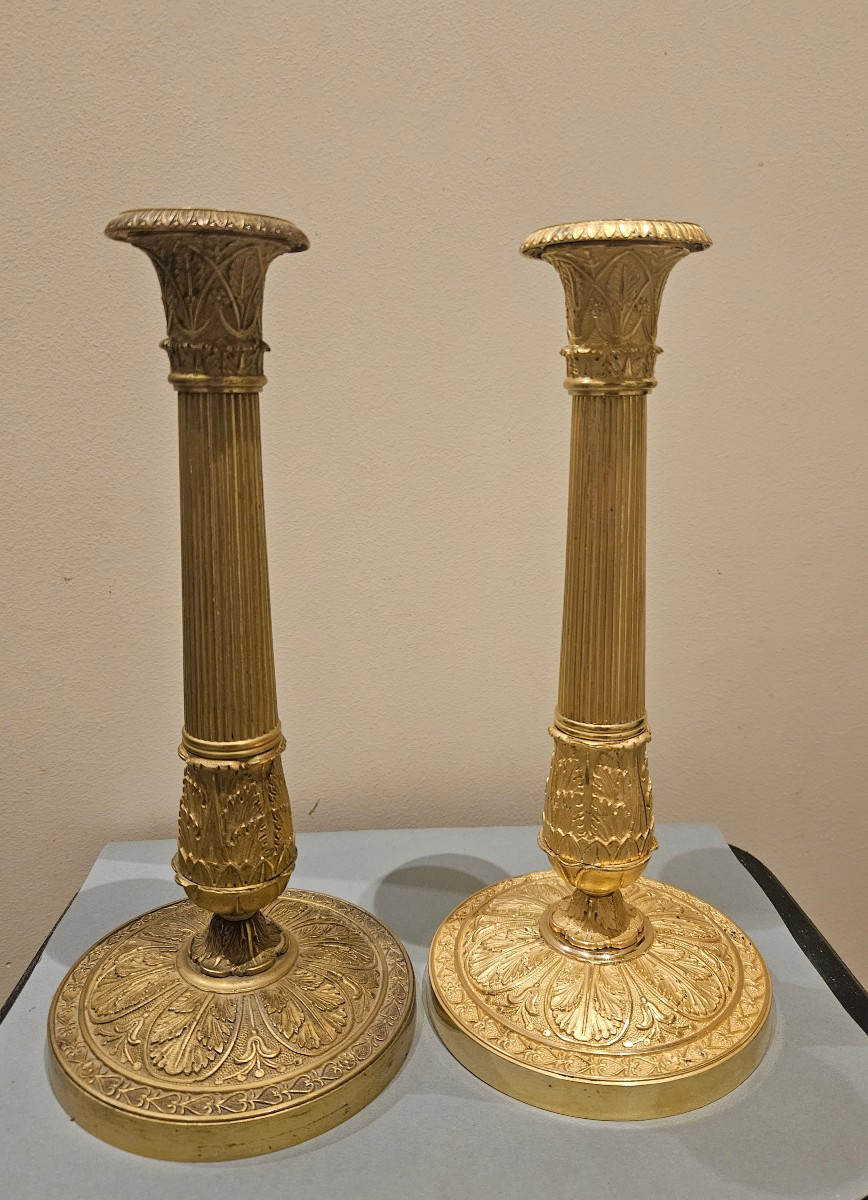 Paire De Flambeaux En Bronze Doré Epoque Charles X Début XIX ème -photo-8