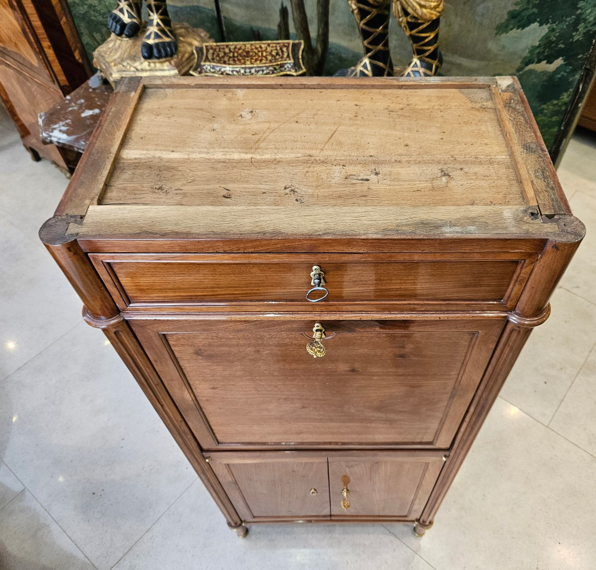Secrétaire En Acajou Estampillé J.Caumont Epoque Louis XVI XVIII ème -photo-6