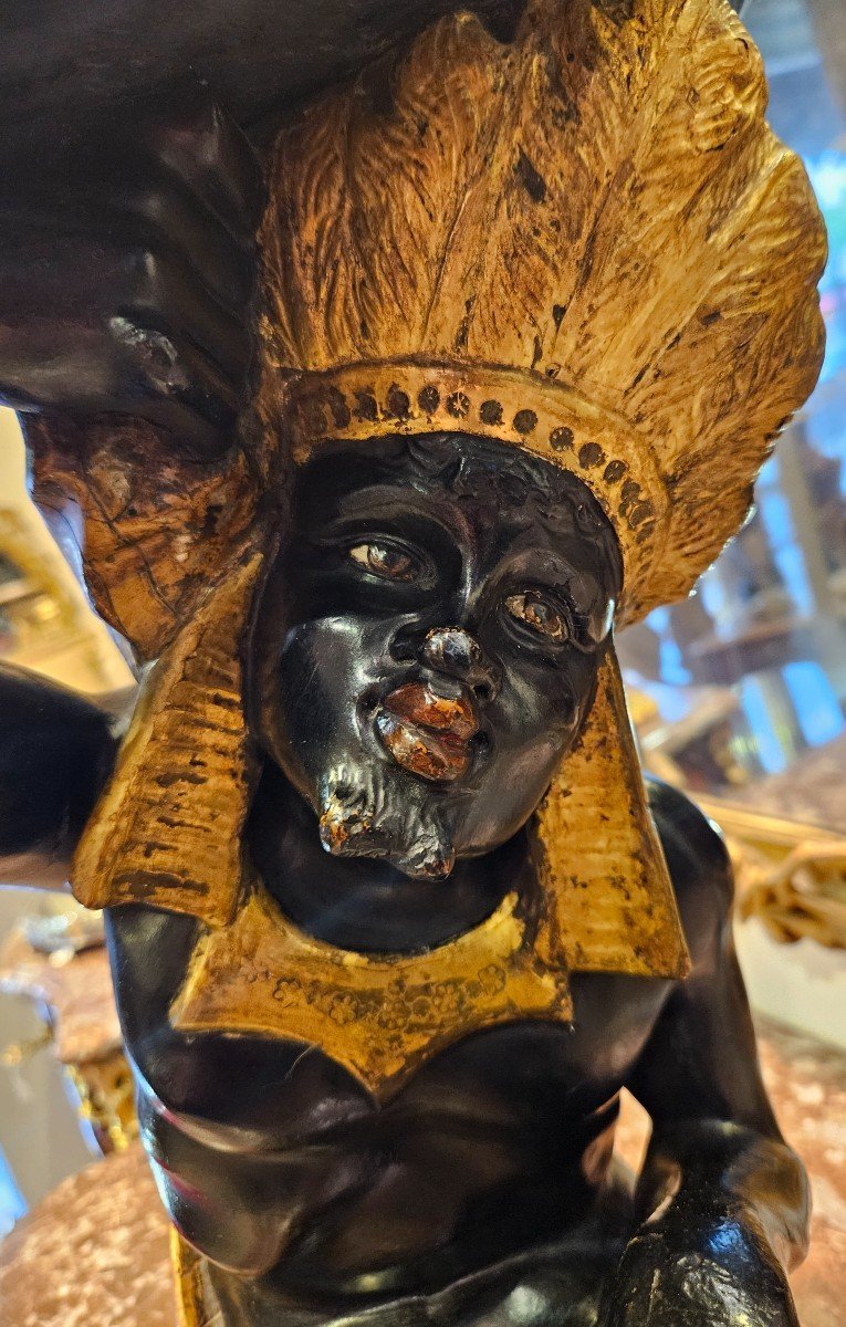 Sellette "Au Nubien" En Bois Sculpté Venise XIX ème-photo-2