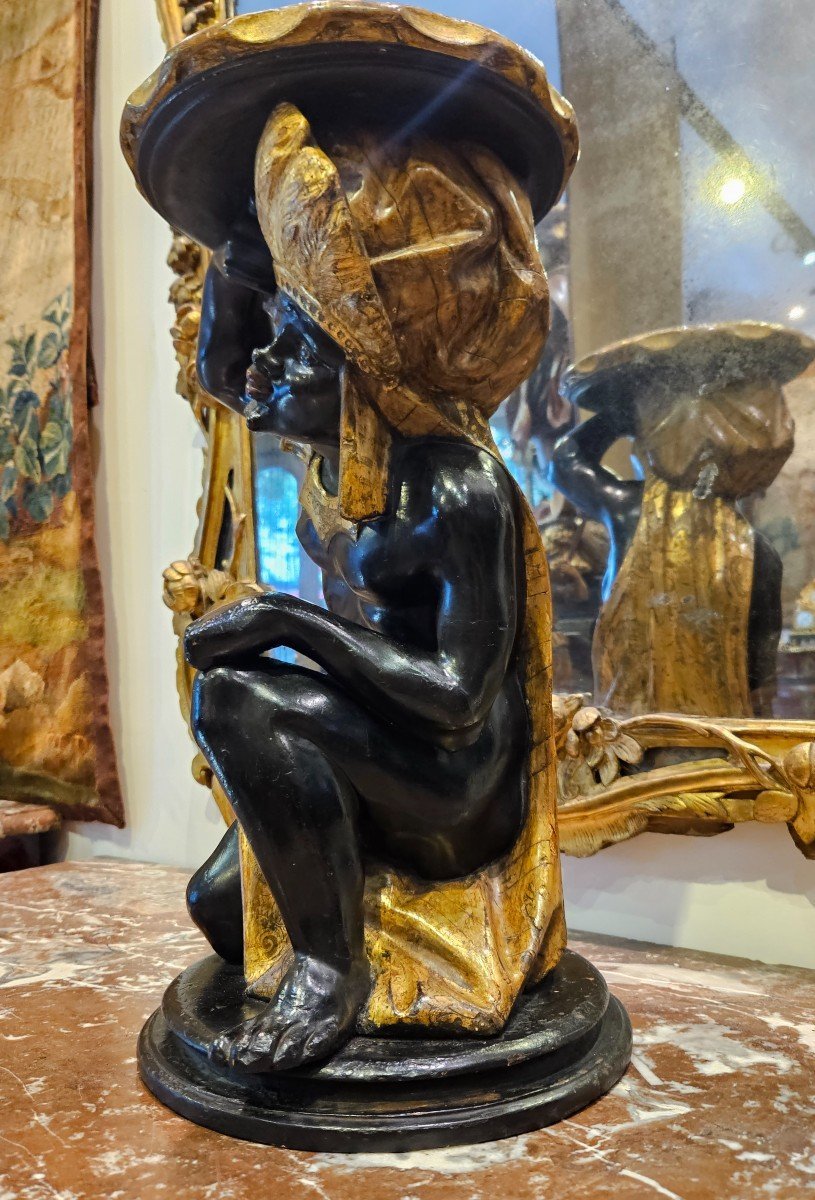 Sellette "Au Nubien" En Bois Sculpté Venise XIX ème-photo-3