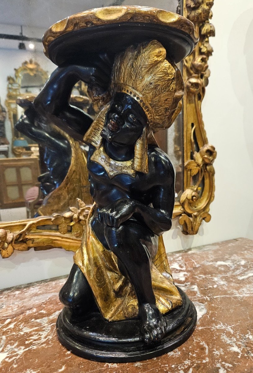 Sellette "Au Nubien" En Bois Sculpté Venise XIX ème-photo-5
