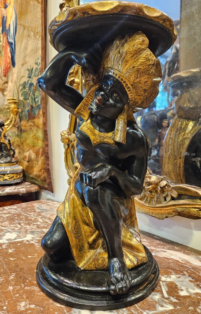 Sellette "Au Nubien" En Bois Sculpté Venise XIX ème