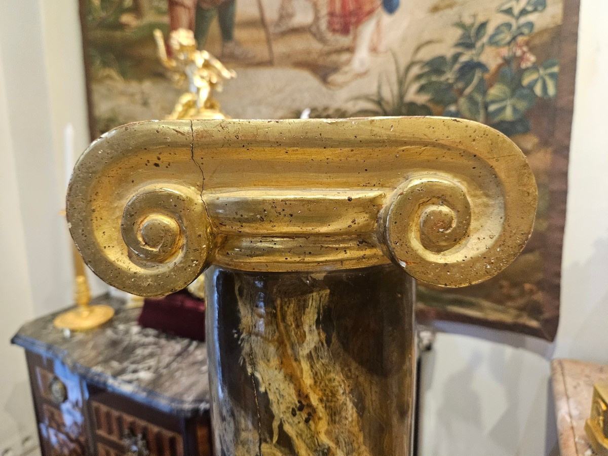 Paire De Colonnes En Bois Polychrome Et Doré XIX ème -photo-4