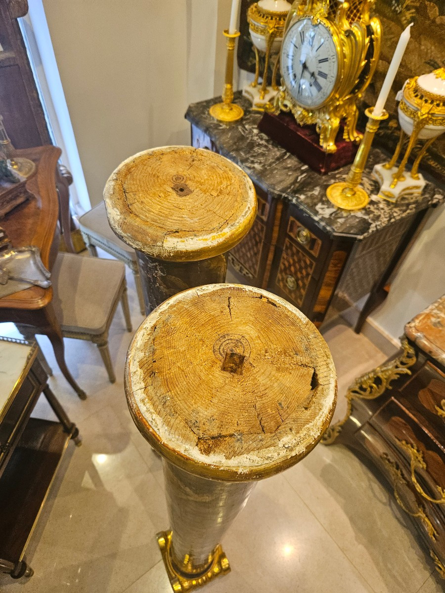 Paire De Colonnes En Bois Polychrome Et Doré XIX ème -photo-6