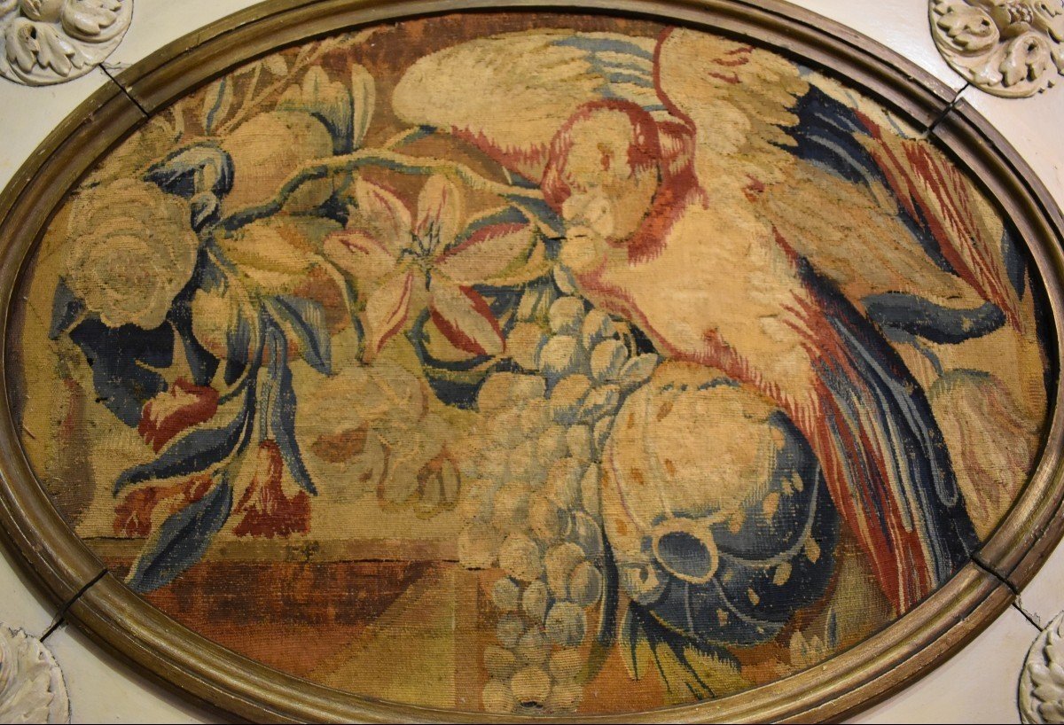 Tapestry Medallion "with A Parrot" Flanders 17th Century-photo-2