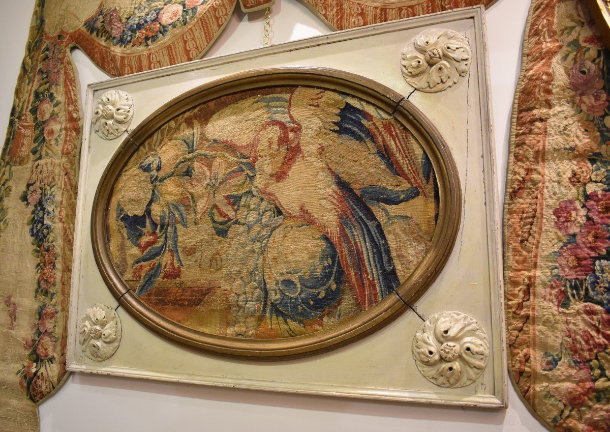 Tapestry Medallion "with A Parrot" Flanders 17th Century-photo-3