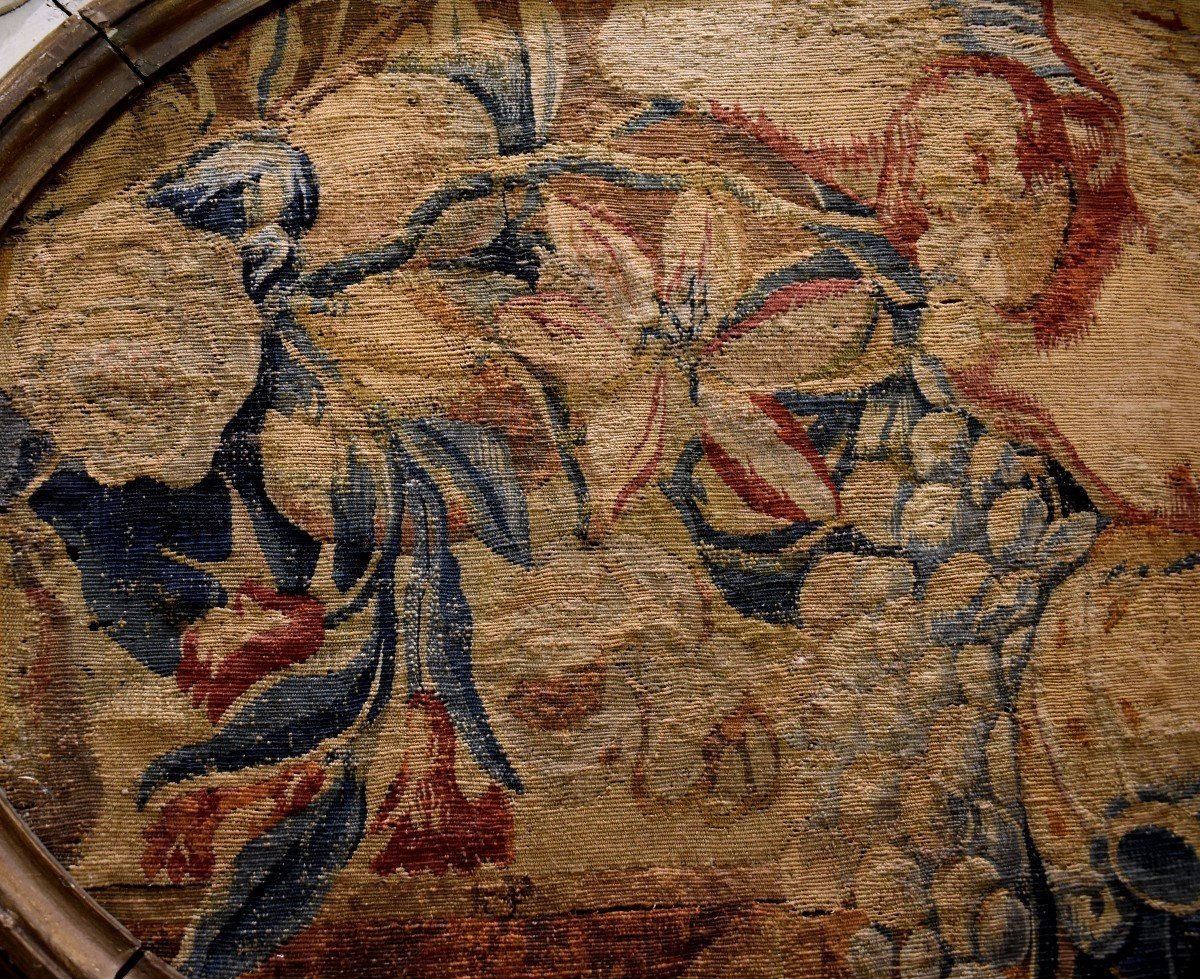 Tapestry Medallion "with A Parrot" Flanders 17th Century-photo-4