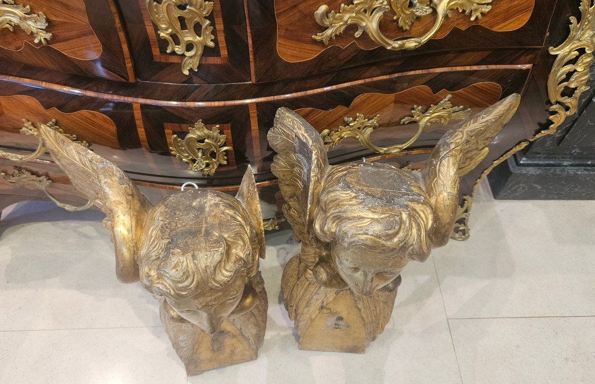 Pair Of Angels In Carved And Gilded Linden, Regency Period, Early 18th Century-photo-4