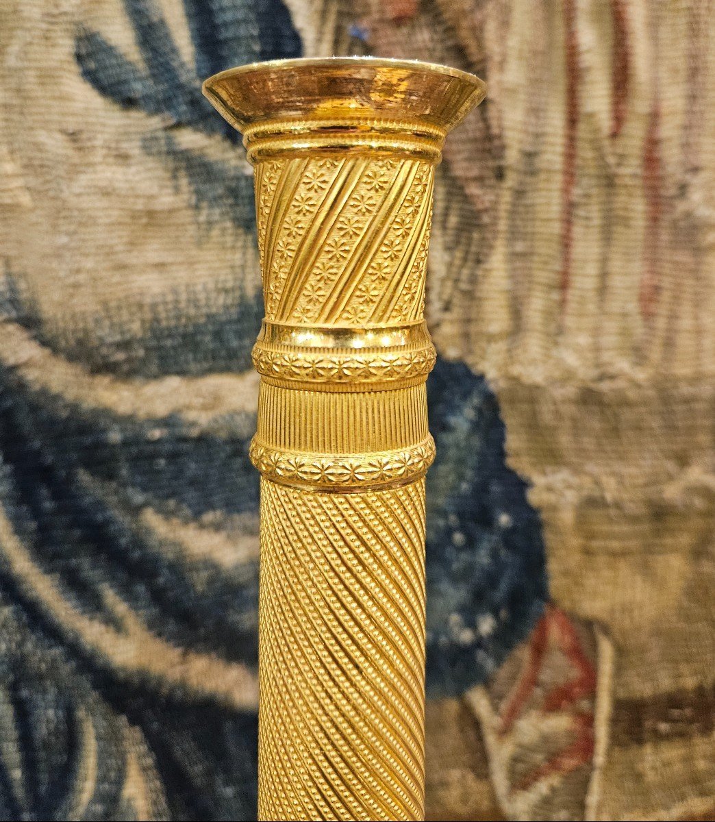 Pair Of Gilt Bronze Candlesticks, Charles X Period, Early 19th Century-photo-1