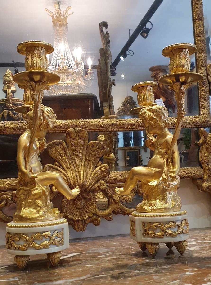 Pair Of Candelabras "with Puttis" After Clodion, Late 19th Century-photo-4