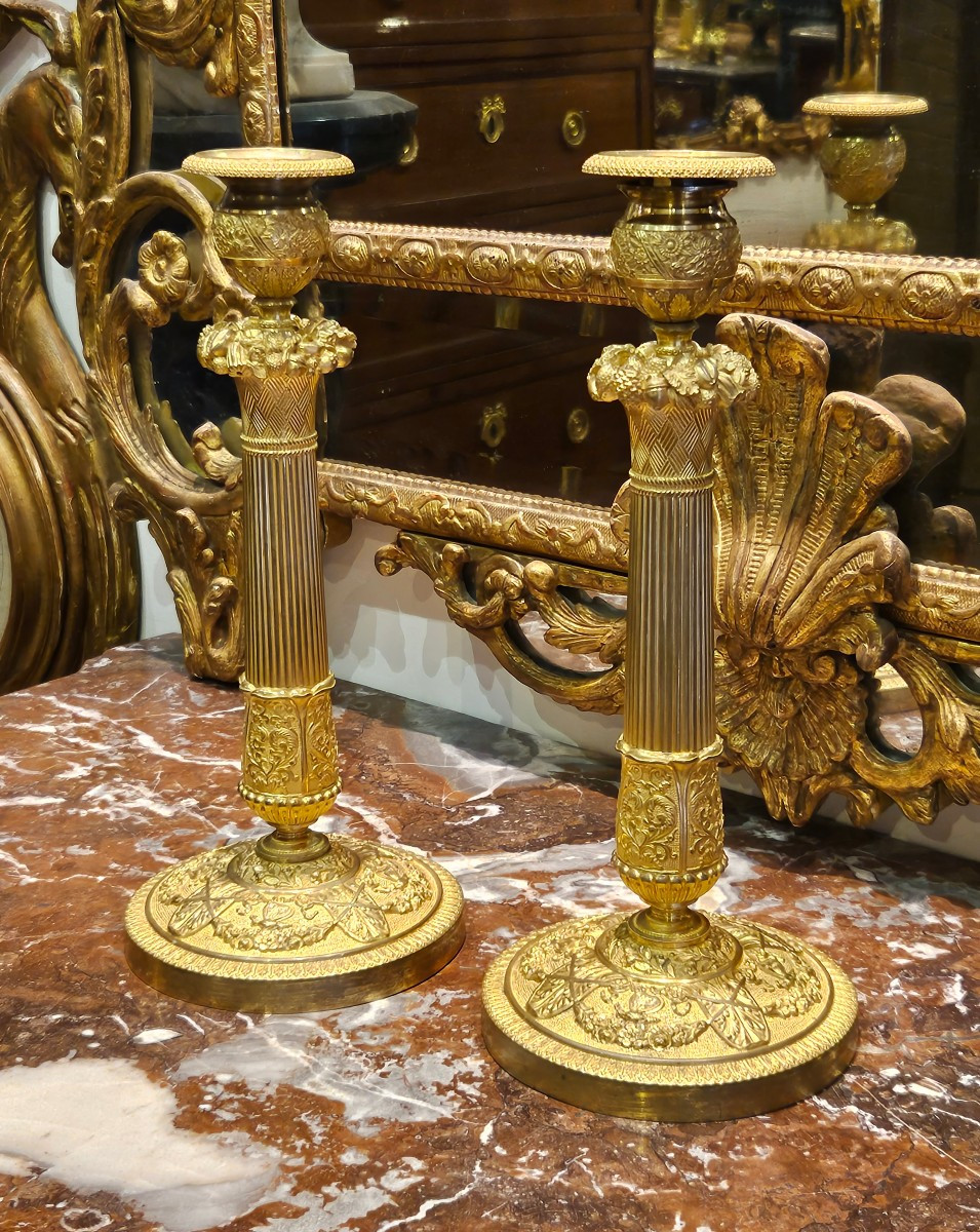 Pair Of Large Candlesticks Signed Gérard-jean Galle "1788-1846" Early 19th Century-photo-2