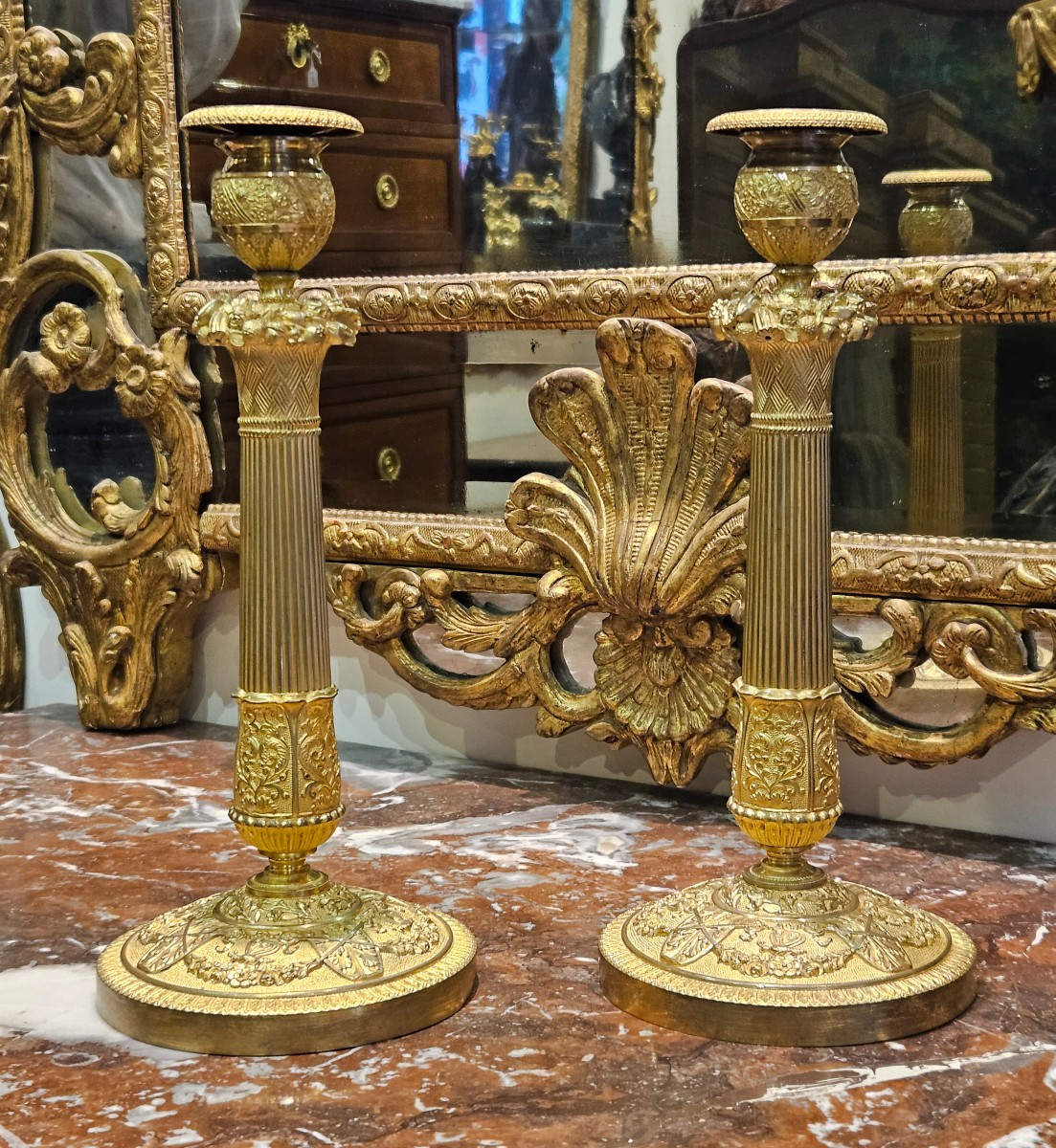 Pair Of Large Candlesticks Signed Gérard-jean Galle "1788-1846" Early 19th Century-photo-4