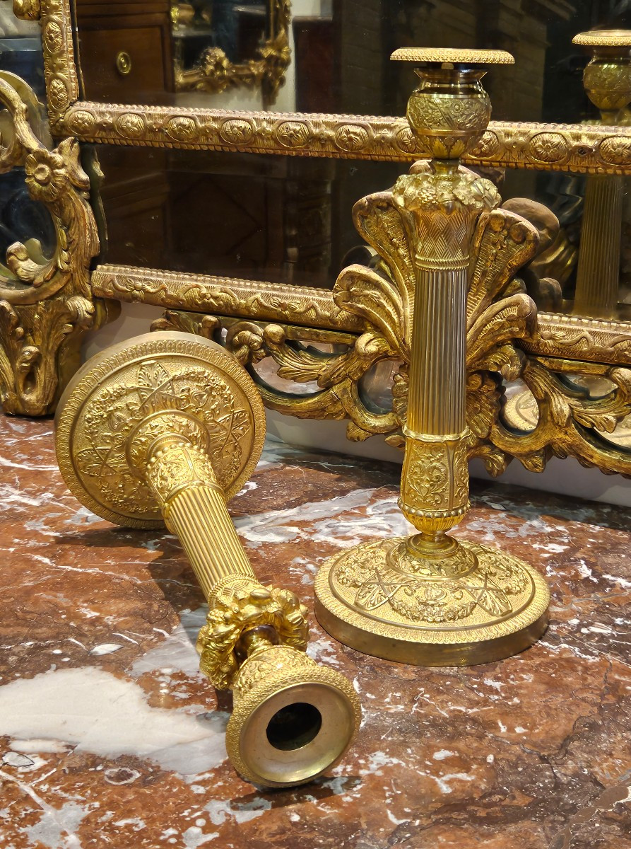 Pair Of Large Candlesticks Signed Gérard-jean Galle "1788-1846" Early 19th Century-photo-4