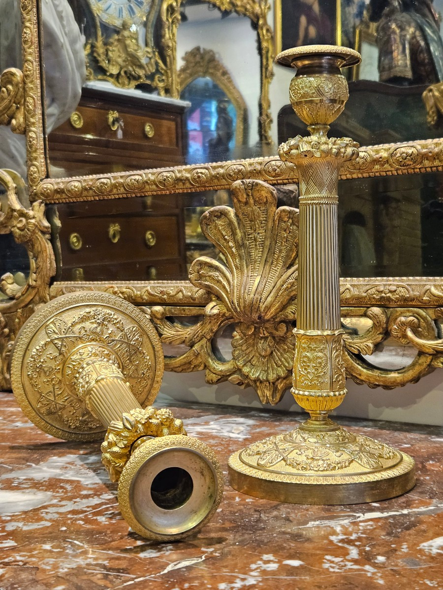Pair Of Large Candlesticks Signed Gérard-jean Galle "1788-1846" Early 19th Century
