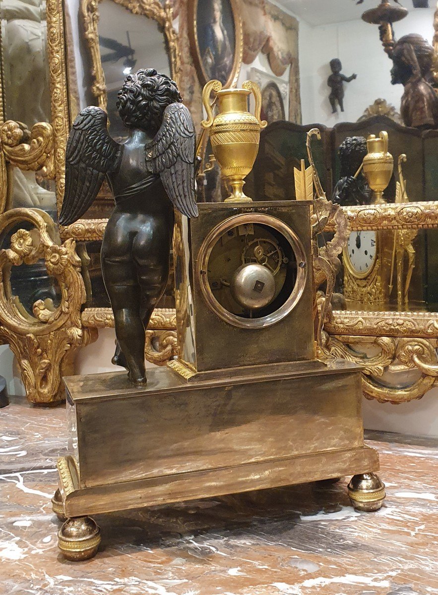 "cupid" Clock In Gilt Bronze, Charles X Period, Early 19th Century-photo-8