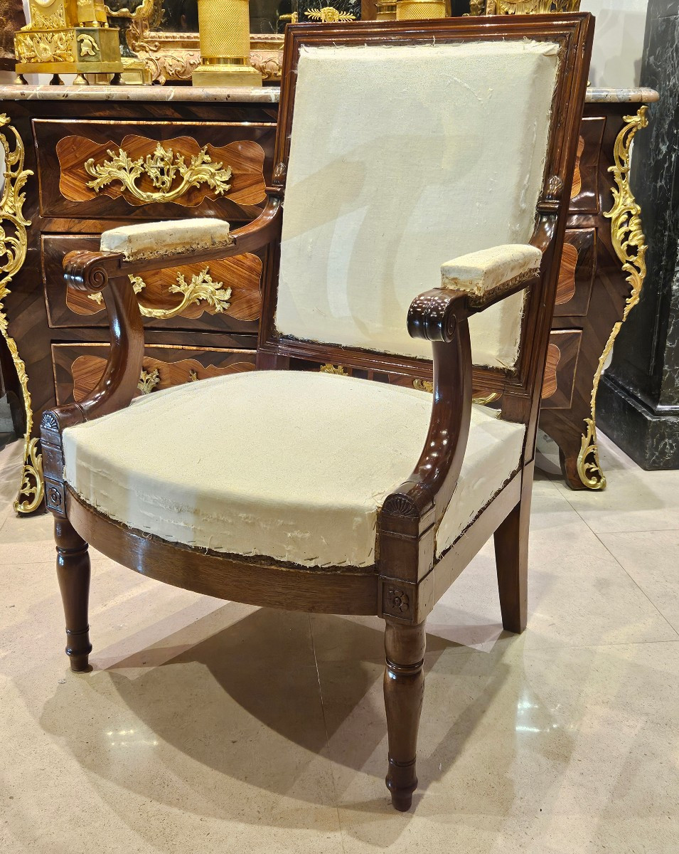 Fauteuil D'Officier Estampillée P.Marcion Epoque Empire début XIX ème 