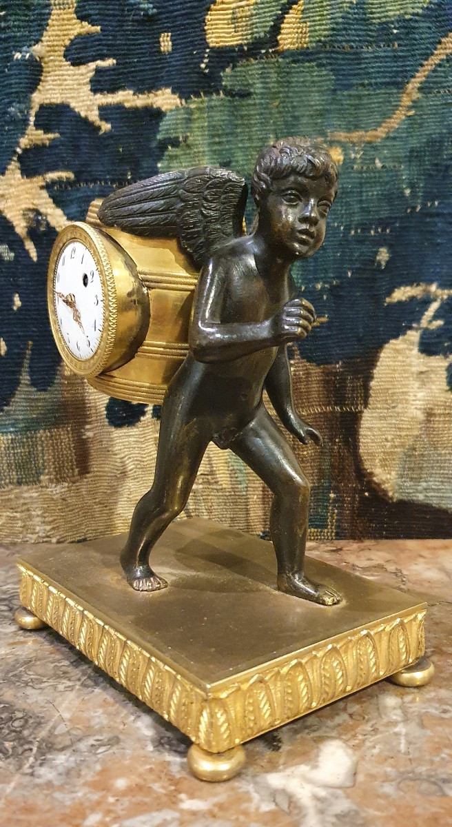 Pendulette En Bronze Doré Et Patiné d'Epoque Empire XIX ème -photo-2