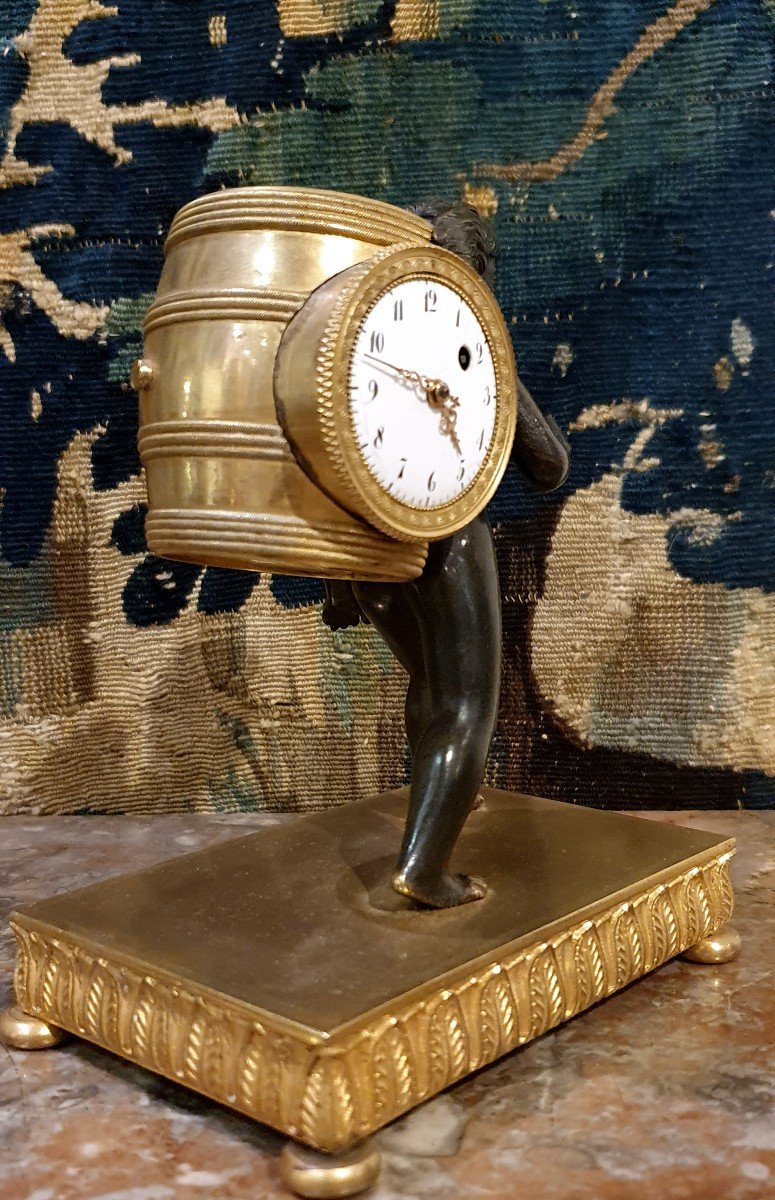 Pendulette En Bronze Doré Et Patiné d'Epoque Empire XIX ème -photo-1