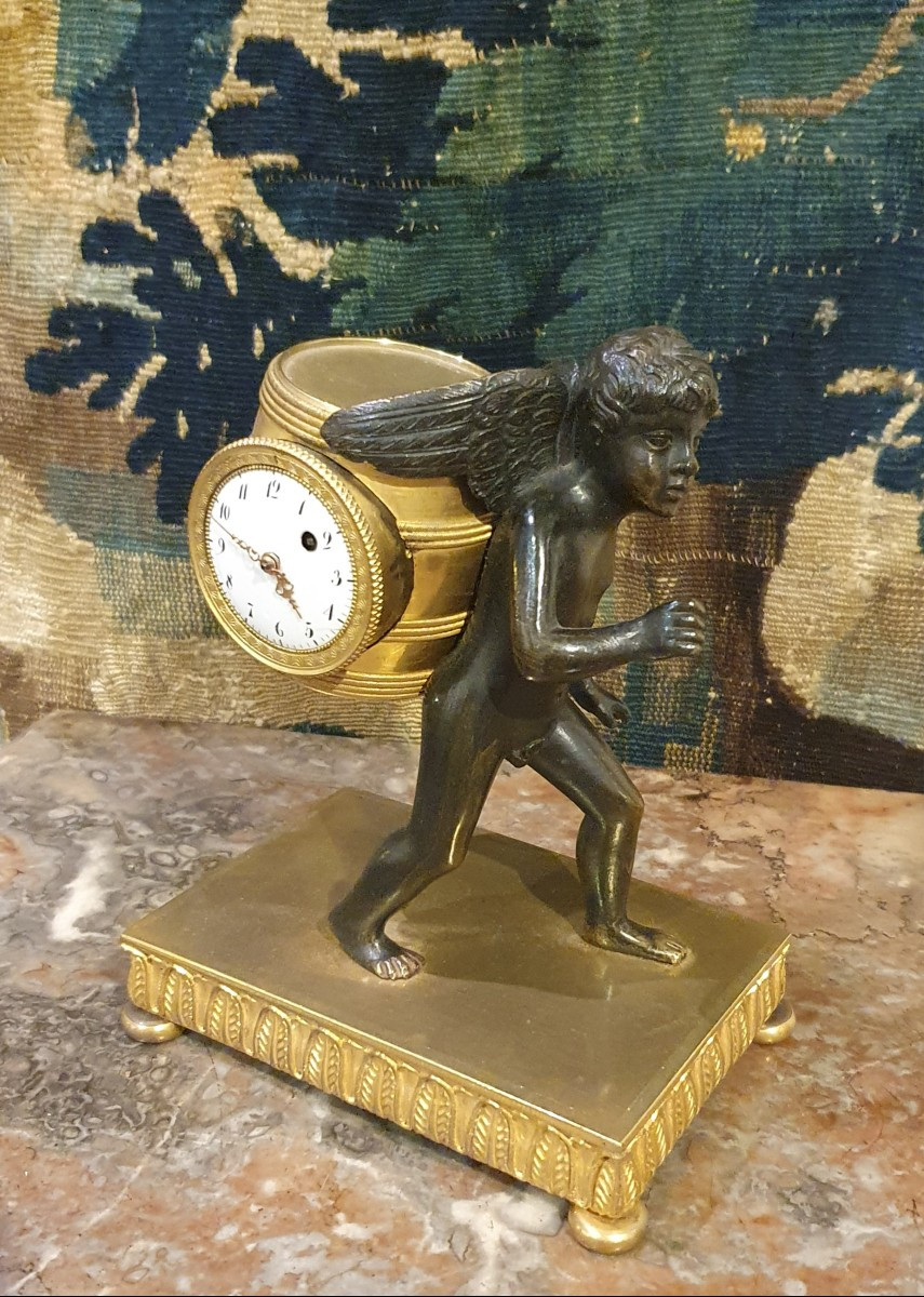 Pendulette En Bronze Doré Et Patiné d'Epoque Empire XIX ème -photo-2
