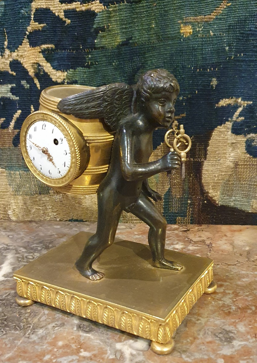 Pendulette En Bronze Doré Et Patiné d'Epoque Empire XIX ème -photo-5