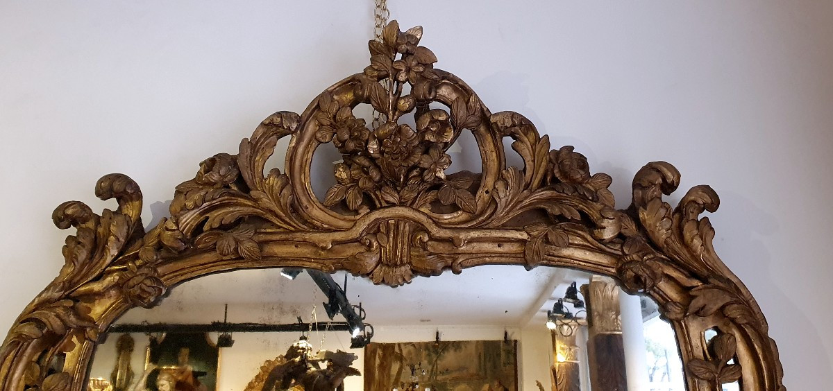 Grand Miroir Provençal En Bois Sculpté Et Doré Epoque Louis XV XVIII ème-photo-3