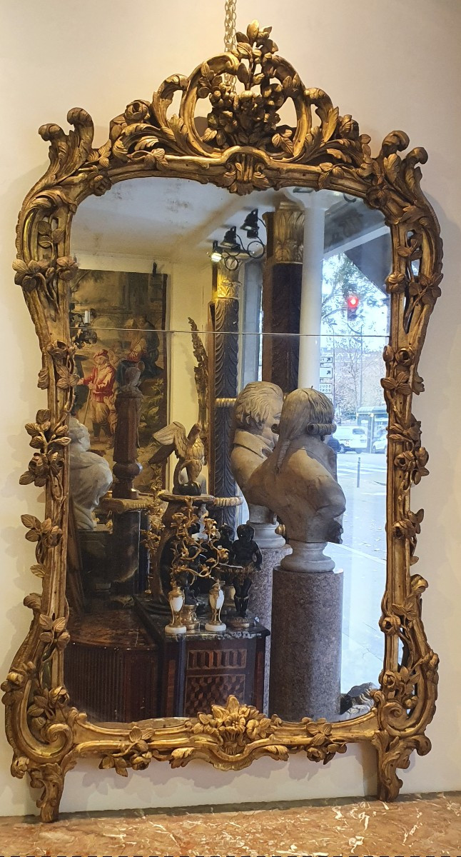Grand Miroir Provençal En Bois Sculpté Et Doré Epoque Louis XV XVIII ème