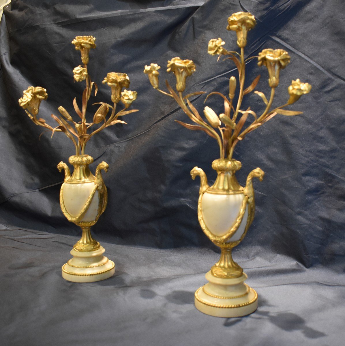 Paire De Candélabres "Vases Fleuris" Epoque Louis XVI XVIII ème-photo-4