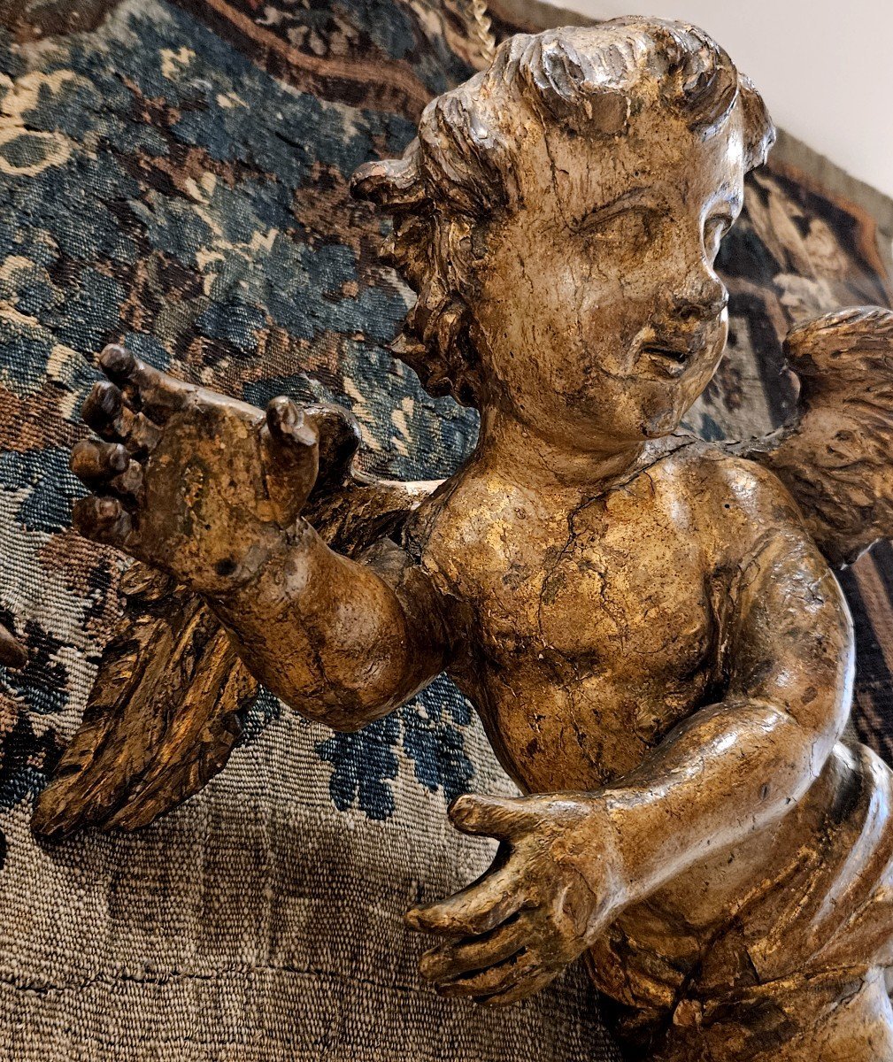 Pair Of Carved Wooden Cherubs, Louis XIV Period, 17th Century-photo-4
