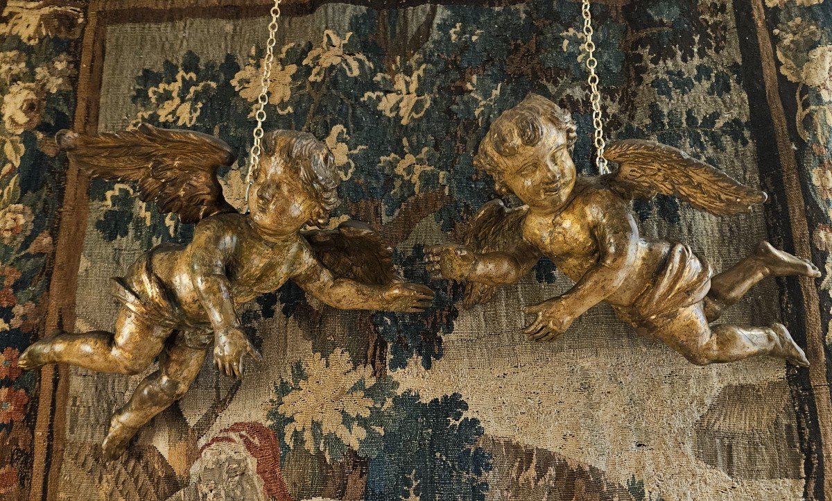 Pair Of Carved Wooden Cherubs, Louis XIV Period, 17th Century-photo-3