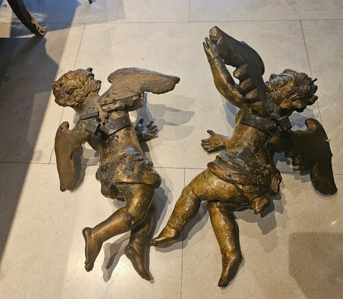 Pair Of Carved Wooden Cherubs, Louis XIV Period, 17th Century-photo-6