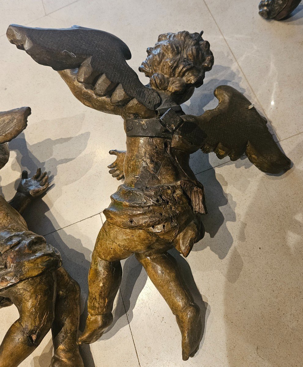 Pair Of Carved Wooden Cherubs, Louis XIV Period, 17th Century-photo-8