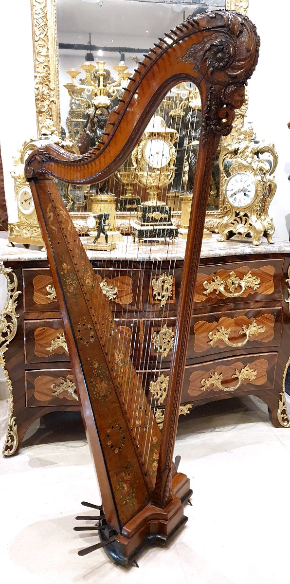 Carved Wooden Harp Signed "rémi à Paris", Louis XVI Period, 18th Century -photo-3