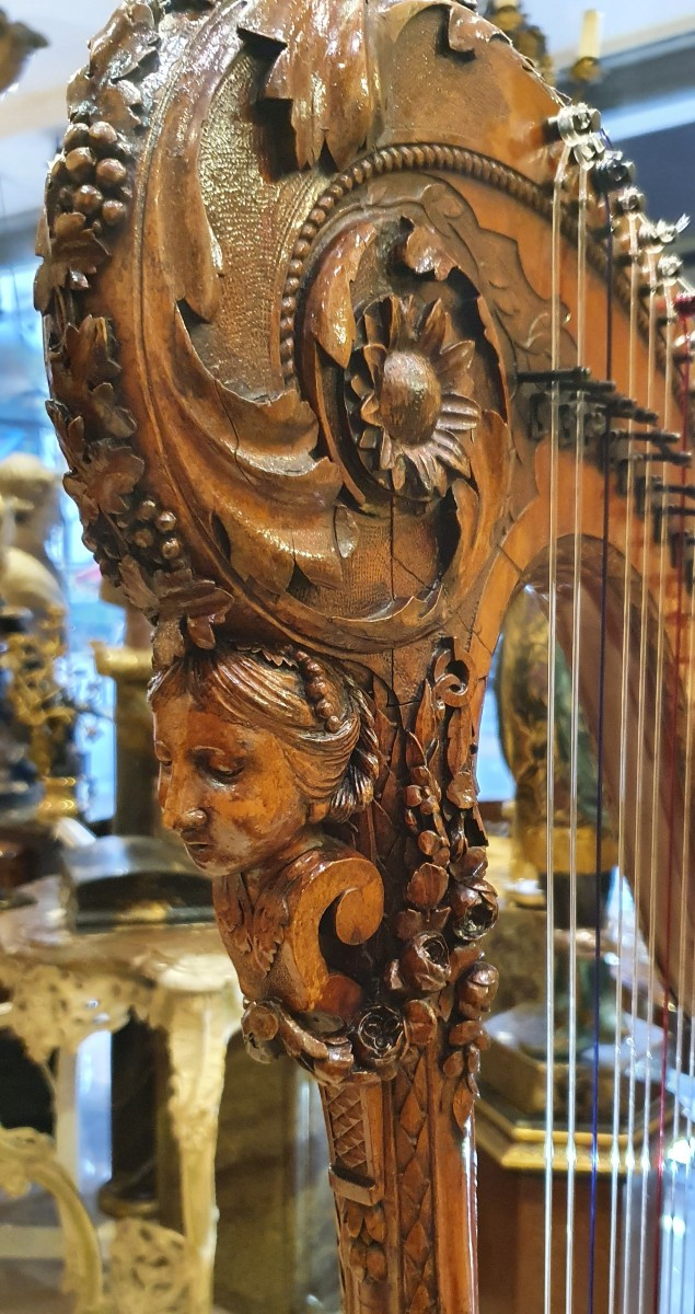 Carved Wooden Harp Signed "rémi à Paris", Louis XVI Period, 18th Century -photo-1