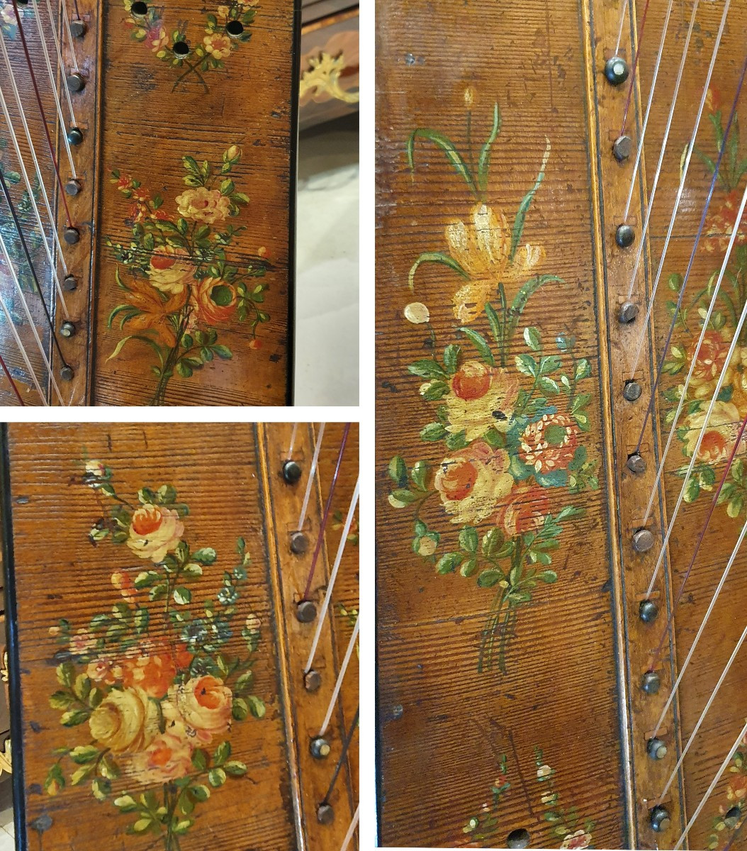 Carved Wooden Harp Signed "rémi à Paris", Louis XVI Period, 18th Century -photo-3