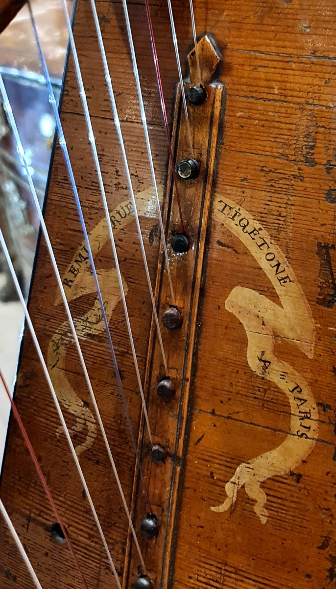 Carved Wooden Harp Signed "rémi à Paris", Louis XVI Period, 18th Century -photo-4