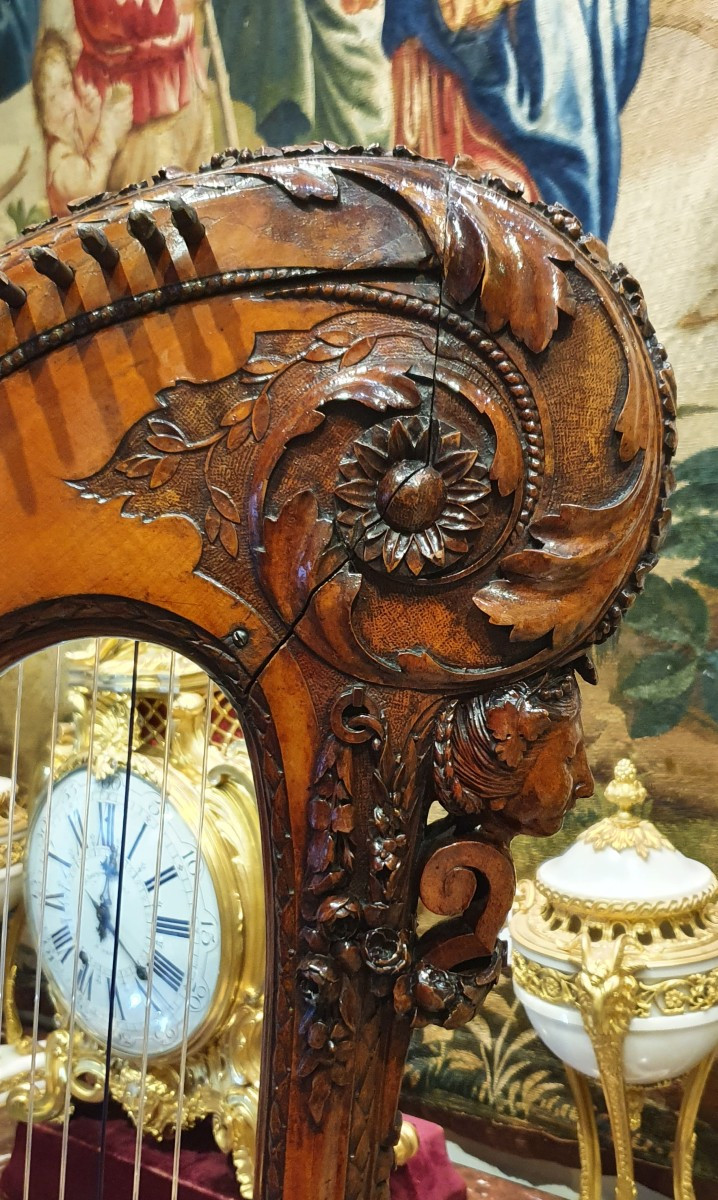 Carved Wooden Harp Signed "rémi à Paris", Louis XVI Period, 18th Century -photo-5