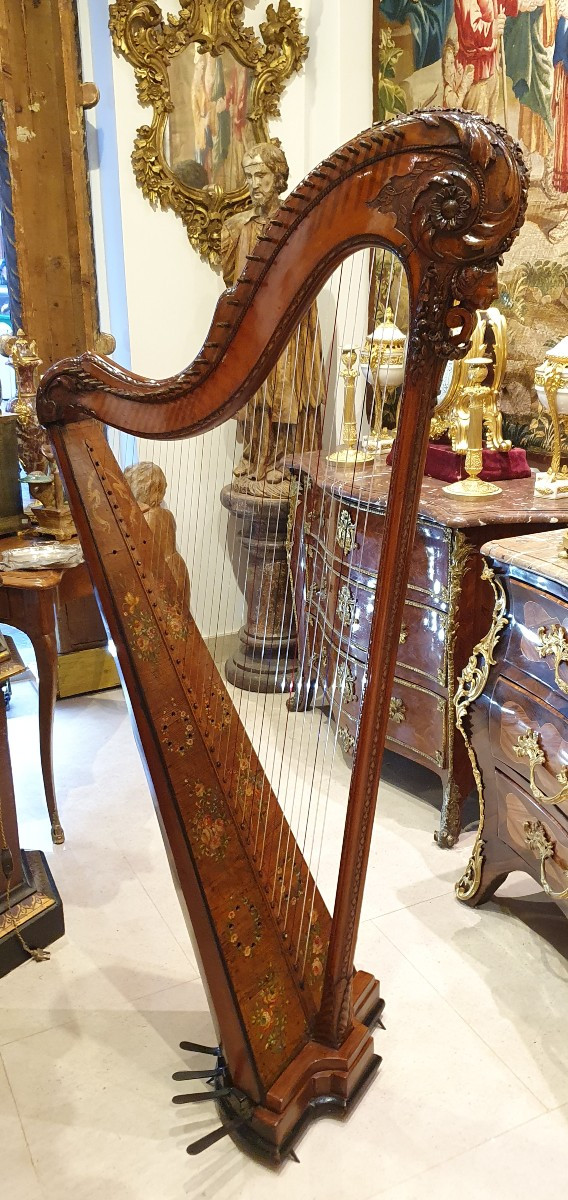 Carved Wooden Harp Signed "rémi à Paris", Louis XVI Period, 18th Century -photo-7