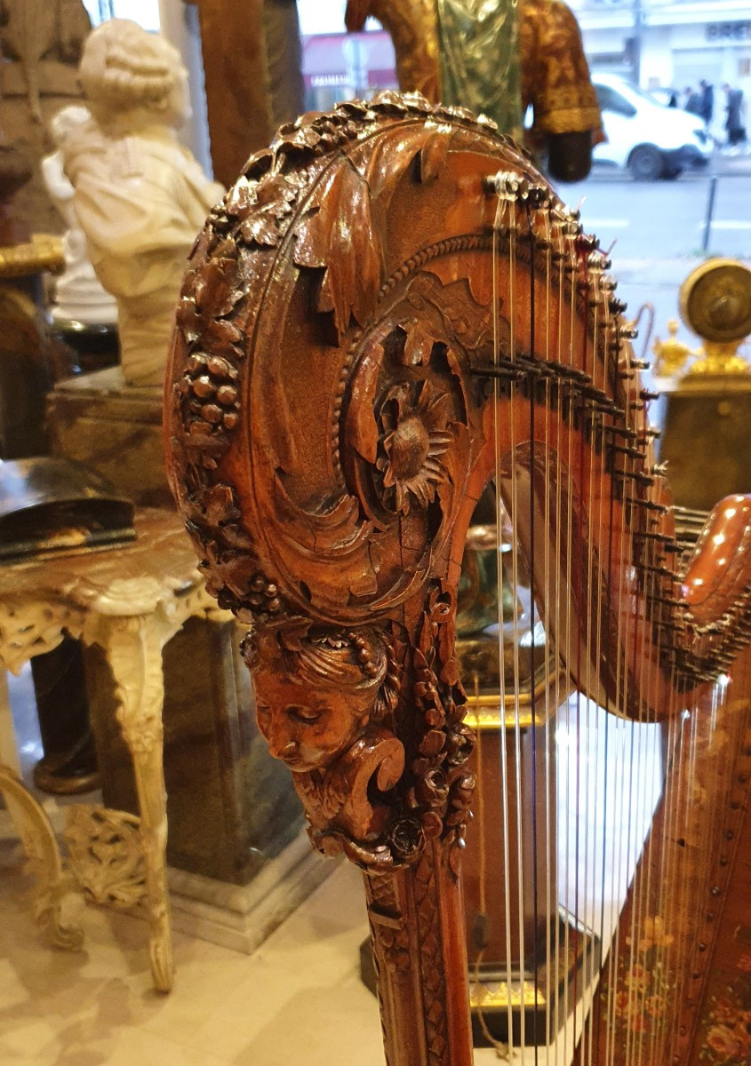 Carved Wooden Harp Signed "rémi à Paris", Louis XVI Period, 18th Century -photo-8