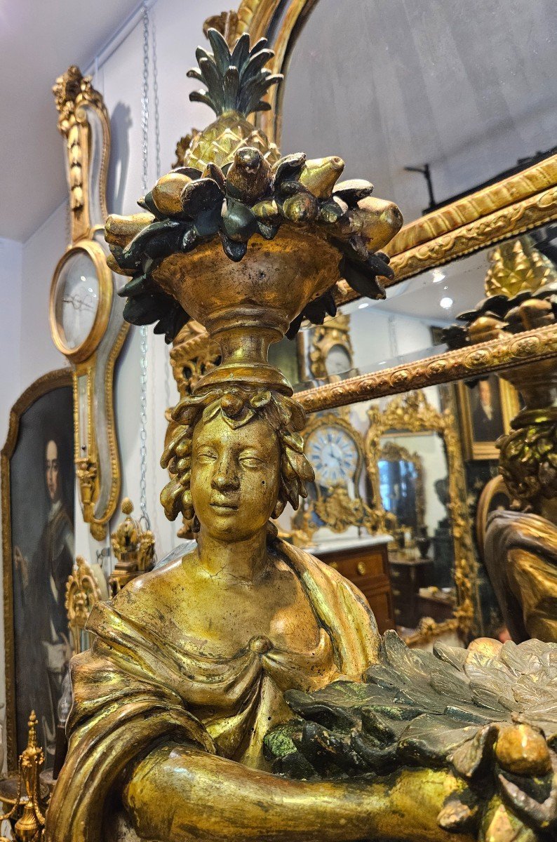 Porte Torchère En Bois Sculpté Polychrome Et Doré Epoque Louis XIV Fin XVII ème-photo-3