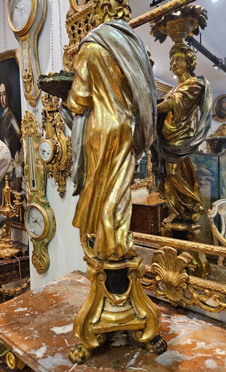 Porte Torchère En Bois Sculpté Polychrome Et Doré Epoque Louis XIV Fin XVII ème-photo-3
