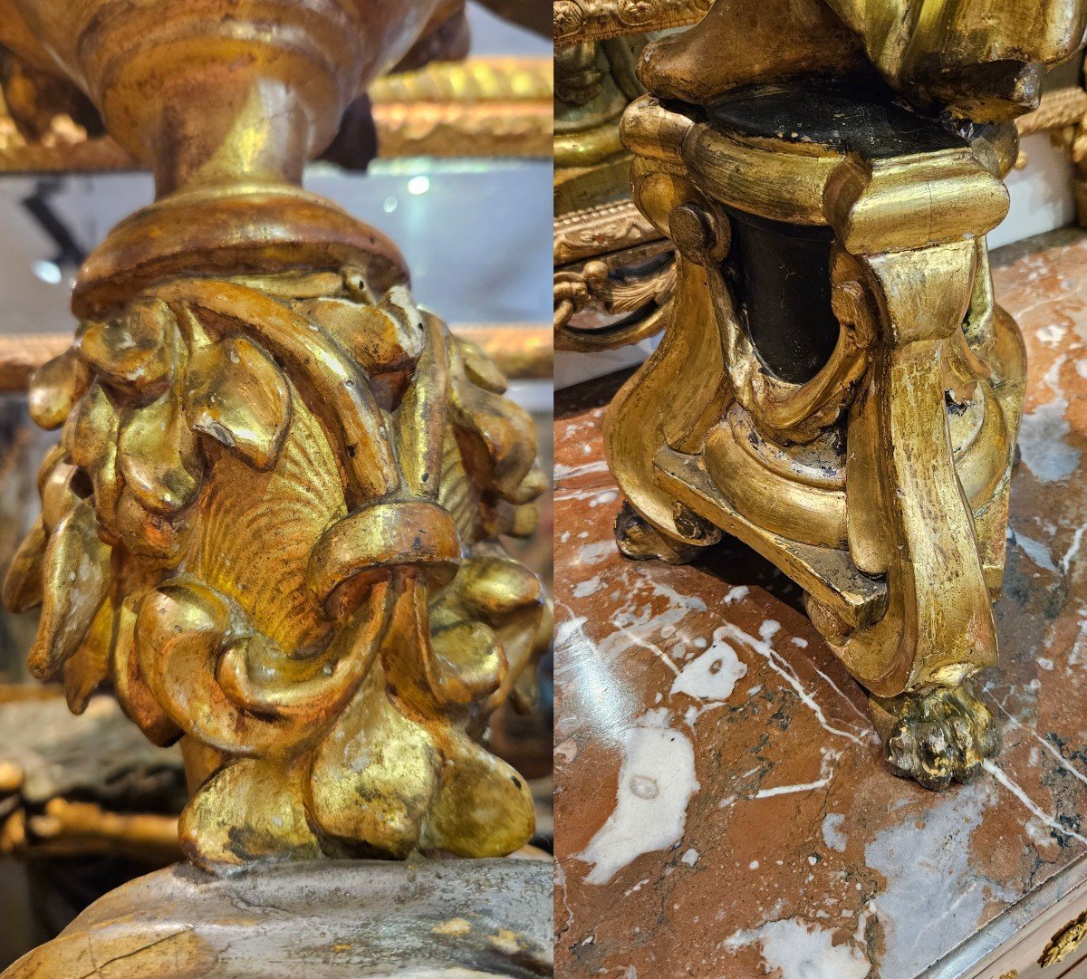 Porte Torchère En Bois Sculpté Polychrome Et Doré Epoque Louis XIV Fin XVII ème-photo-6