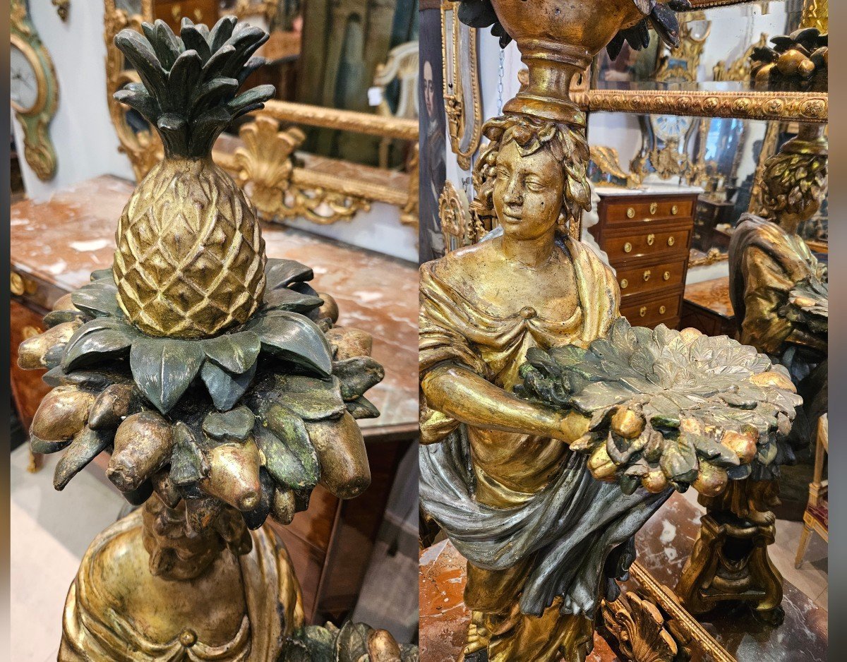 Porte Torchère En Bois Sculpté Polychrome Et Doré Epoque Louis XIV Fin XVII ème-photo-7