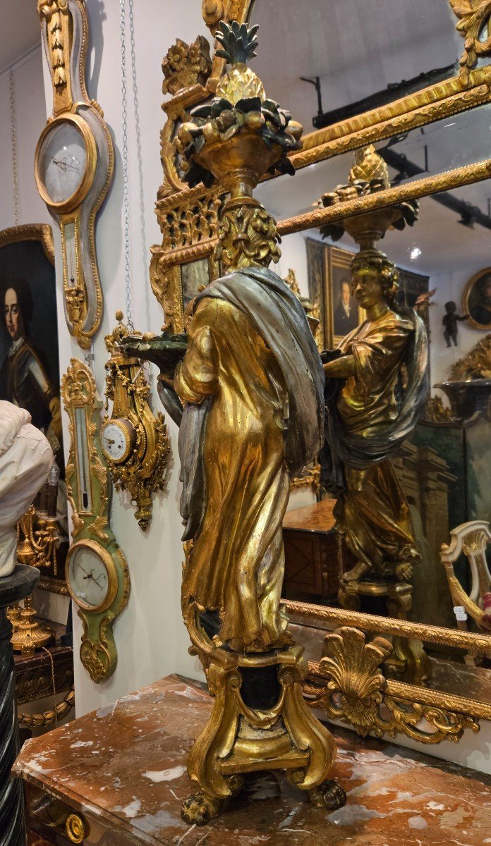 Porte Torchère En Bois Sculpté Polychrome Et Doré Epoque Louis XIV Fin XVII ème-photo-8