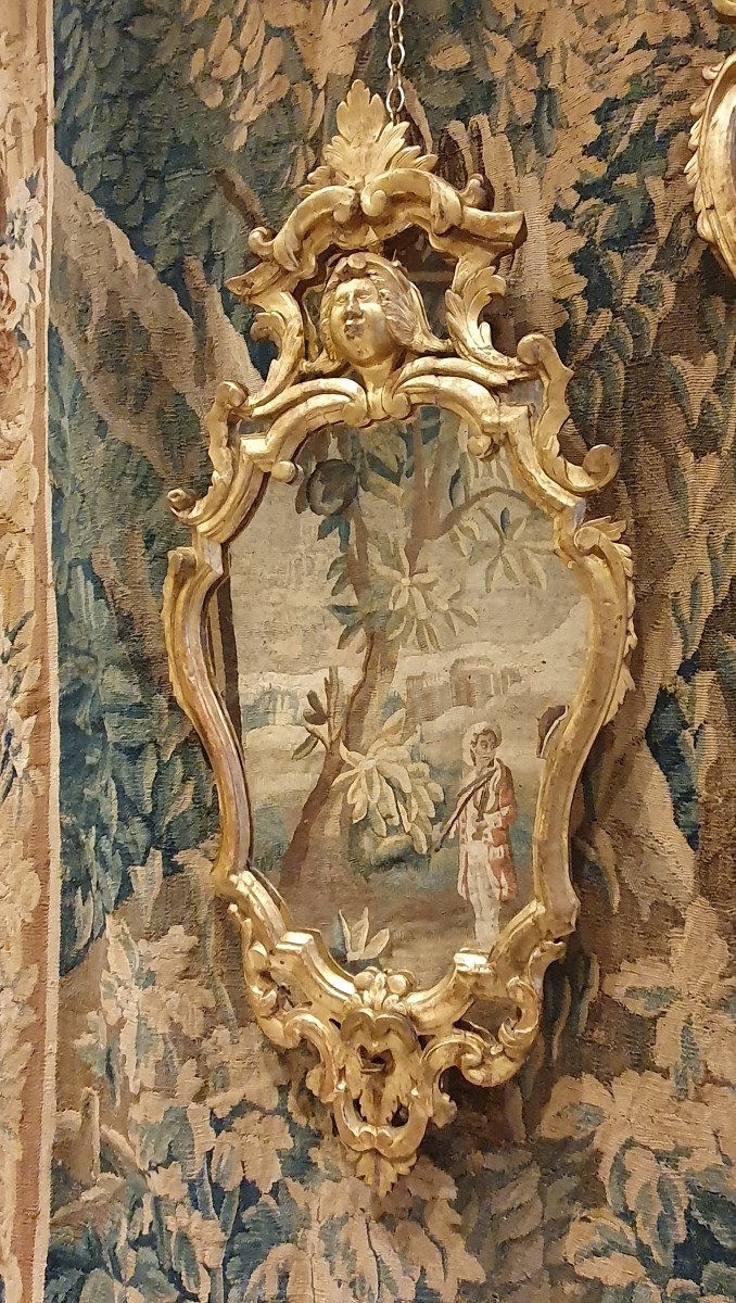 Suite De Trois Miroirs Vénitiens En Tilleul Sculpté Et Doré XVIII ème -photo-3