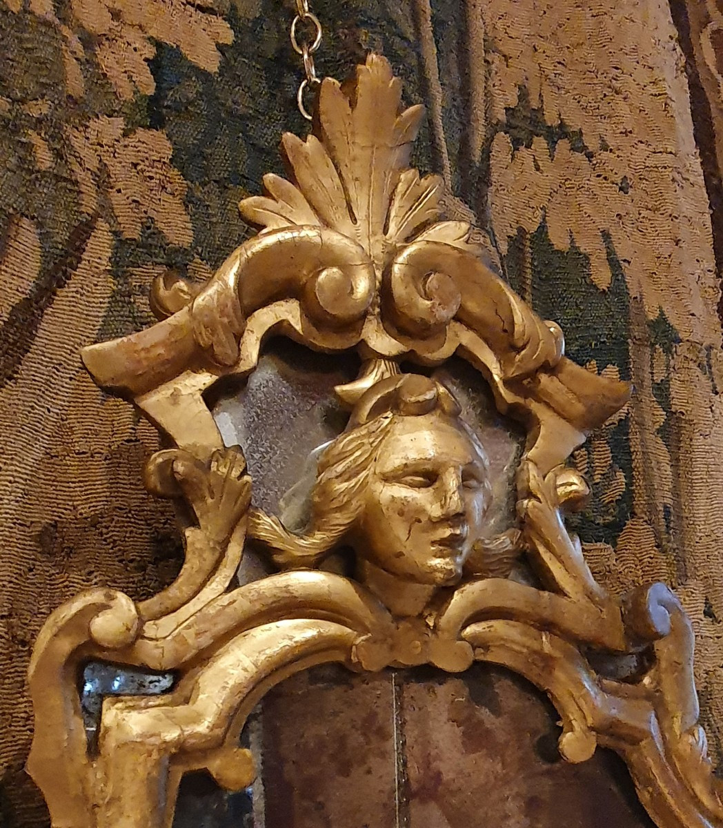 Suite De Trois Miroirs Vénitiens En Tilleul Sculpté Et Doré XVIII ème -photo-3