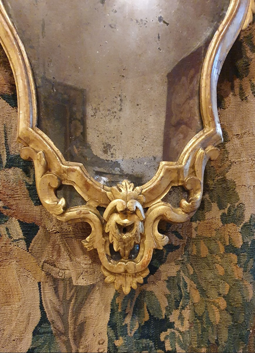 Suite De Trois Miroirs Vénitiens En Tilleul Sculpté Et Doré XVIII ème -photo-6