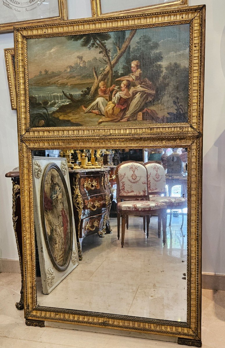 Trumeau En Bois Sculpté Et Doré Epoque Louis XVI XVIII ème-photo-2