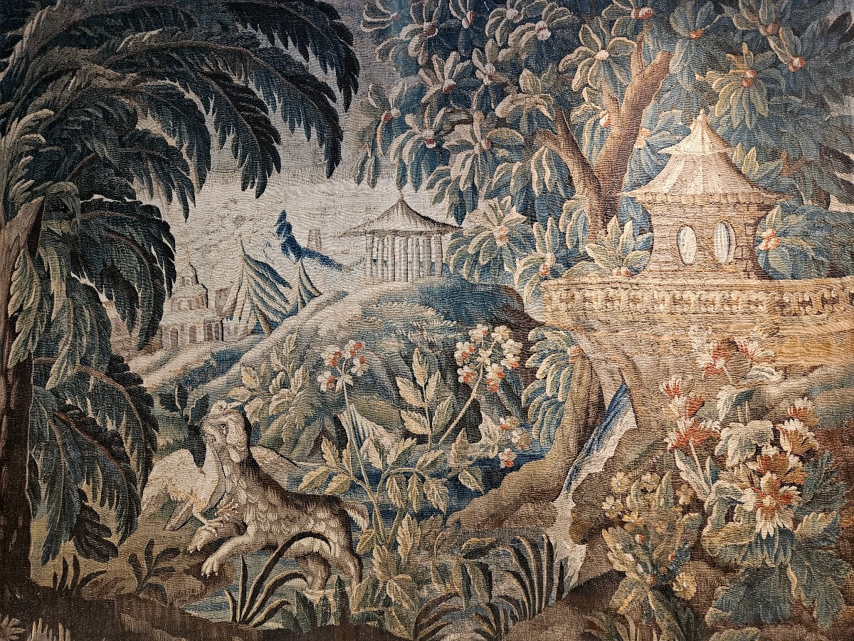 Tapisserie Aubusson "Verdure Aux Pagodes " D'Après J.B Pillement Époque Louis XV XVIII ème-photo-3